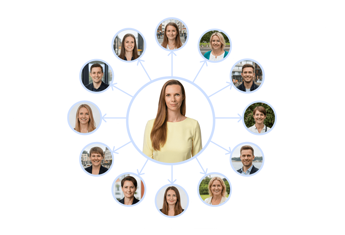 Mentor obklopený skupinou podnikatelů, kterým pomáhá s tvorbou webu