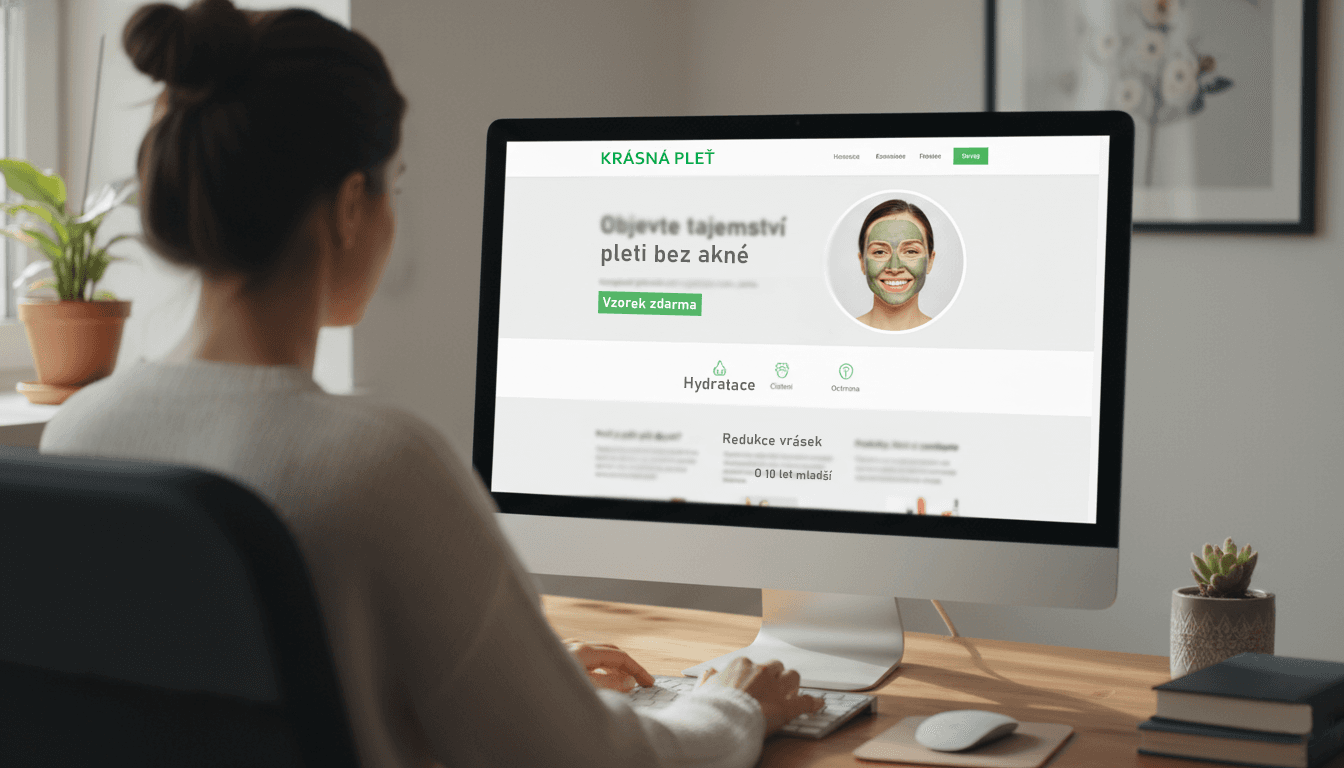 Žena čte na webu pouze některá slova